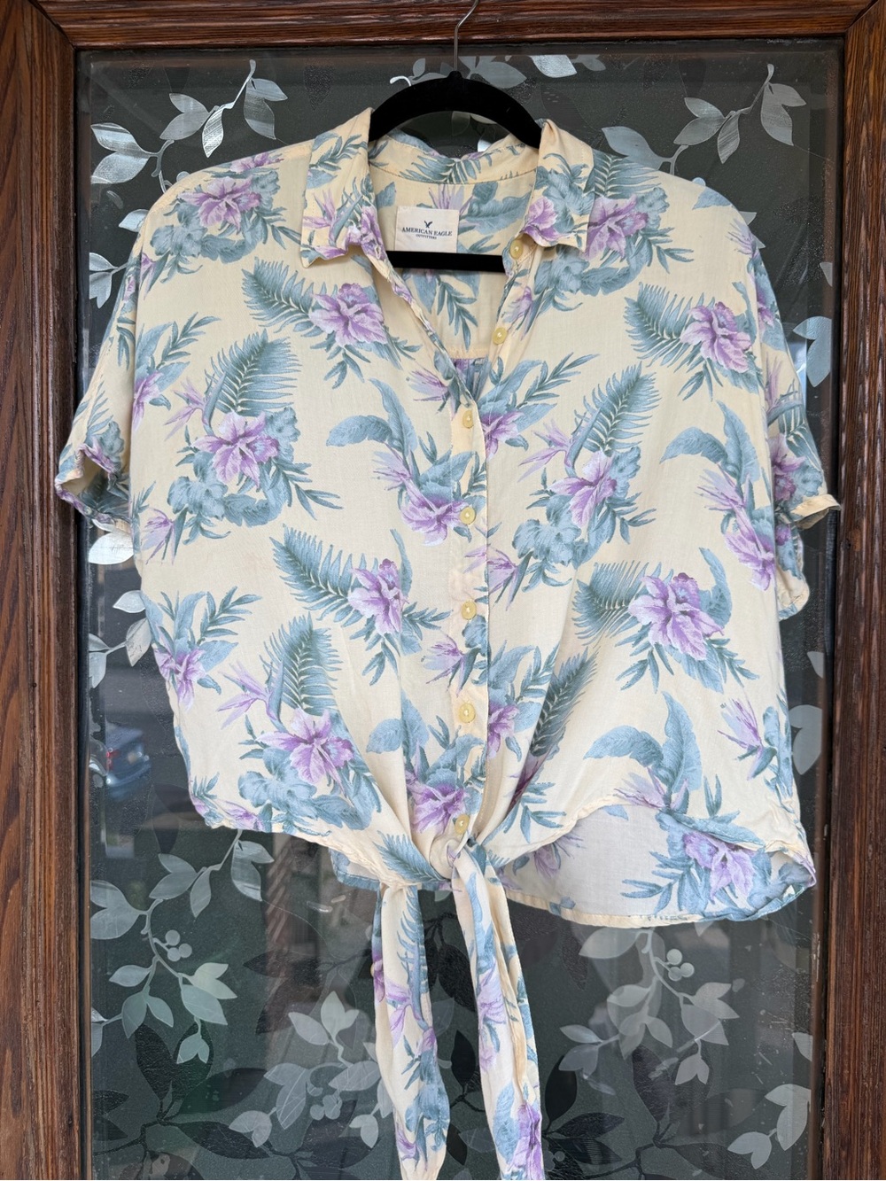 American Eagle Outfitters Cream Floral Button-Front Bodysuit - Picture 3 of 12